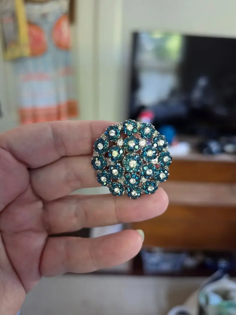 Stunning Trifari Brooch Blue/clear Rhinestone